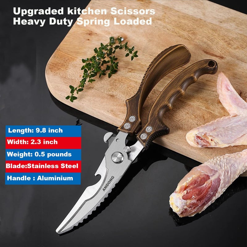 ANDONG Kitchen Shears - Heavy Duty Stainless Steel Poultry  Meat & Bone Scissors with Black Leather Sheath for Food - Image 4